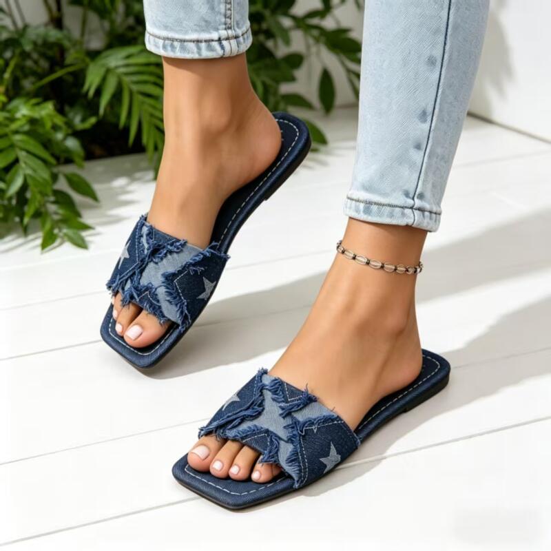 Sewing Expert - Y2K Denim Bandjes Sandalen met Platte