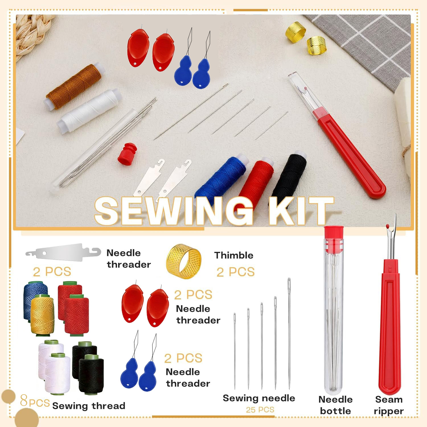 Sewing Garments - 43-delige Big Eye naaldset, huishoudelijke benodigdheden,