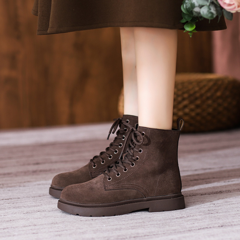 Dames bruine suède combatlaarz - Sewing Nylon recensie en prijs